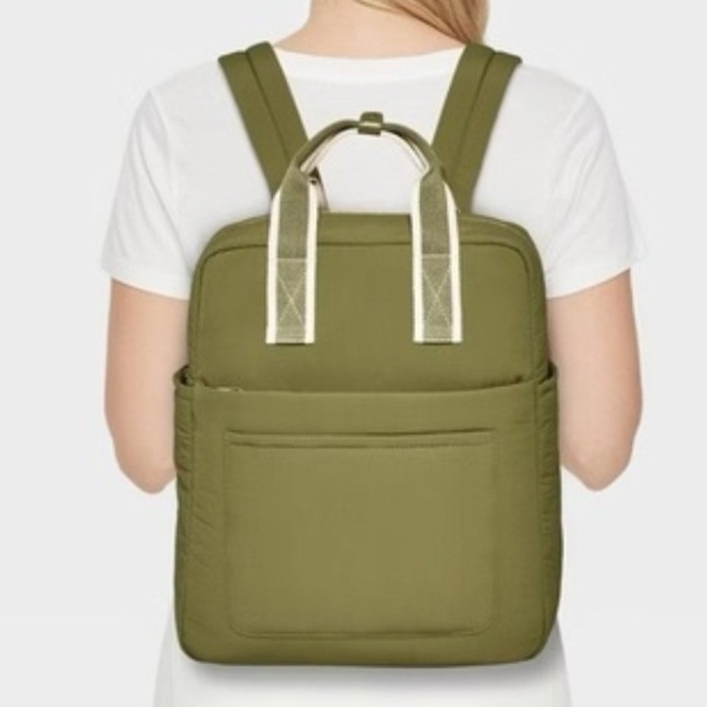 Universal Thread Square Commuter Backpack Olive Green Nylon Zip Closure New